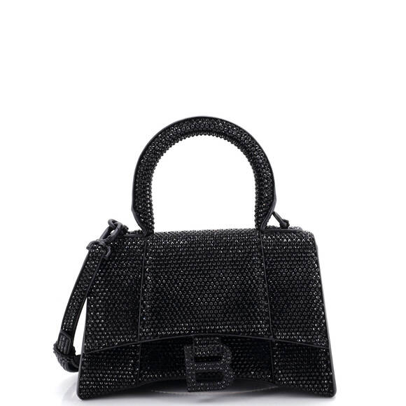 Balenciaga Handbags - Balenciaga XS Hourglass Top Handle Bag Suede with Crystals